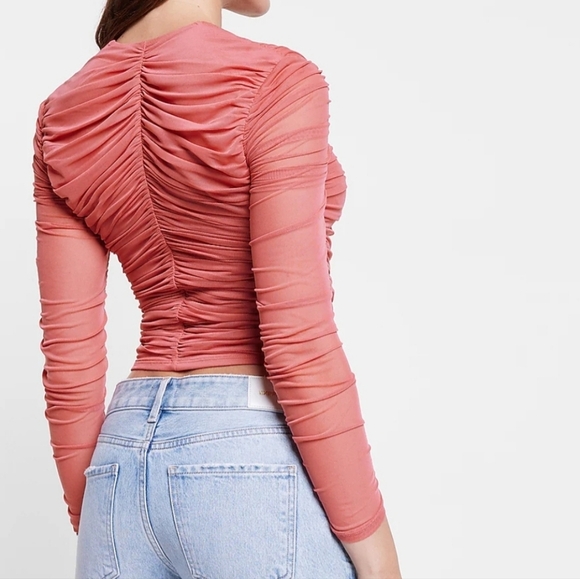 NWT Express Size XS Mesh Ruched Cropped Top - Picture 3 of 7